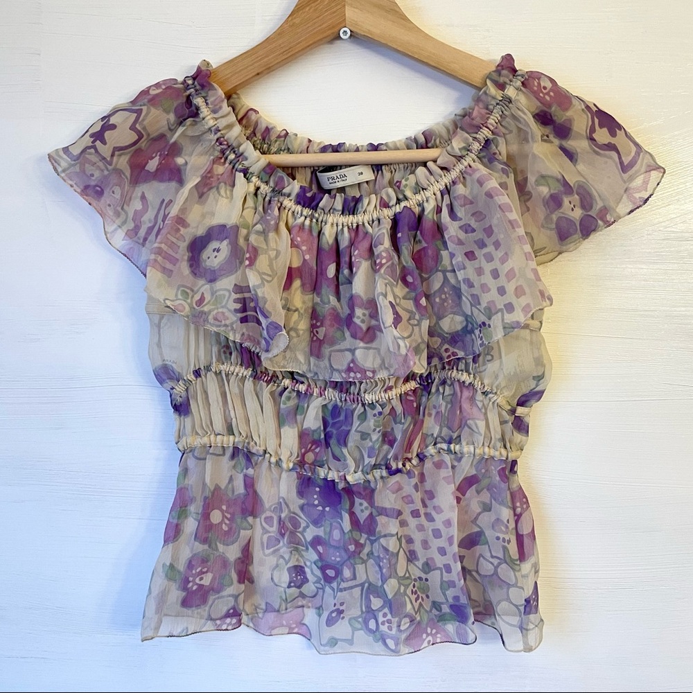 Prada Silk Floral Print Blouse Size: 4